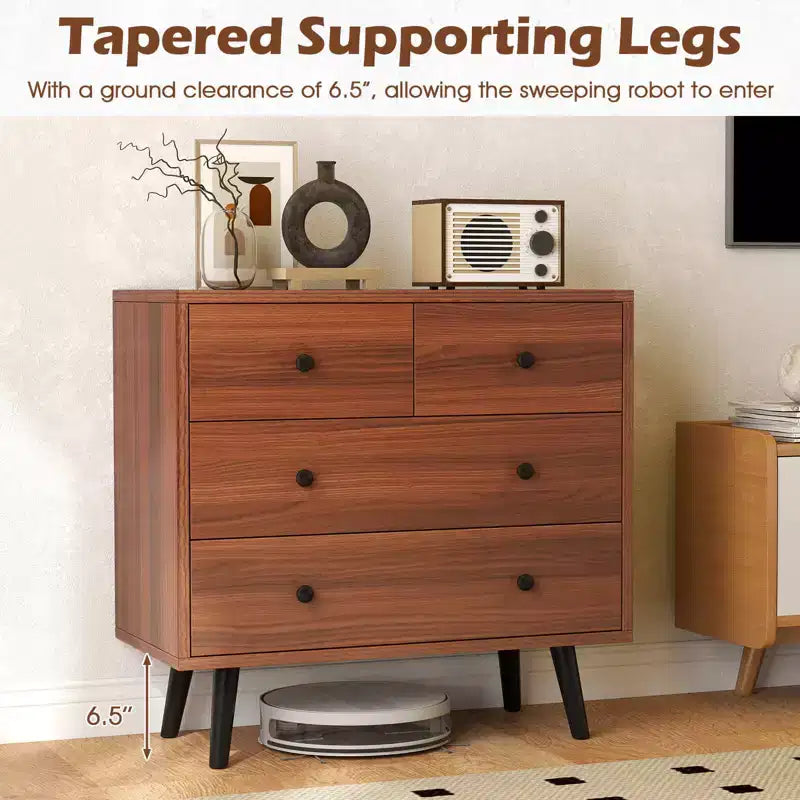 4 Drawer Dresser for Bedroom Wide Chest of Drawers with Metal Guide Rails Teak & Black/Walnut/Natural
