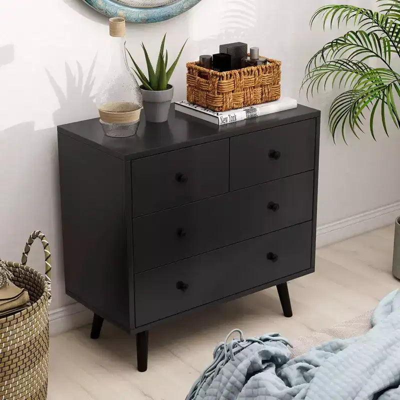 4 Drawer Dresser for Bedroom Wide Chest of Drawers with Metal Guide Rails Teak & Black/Walnut/Natural
