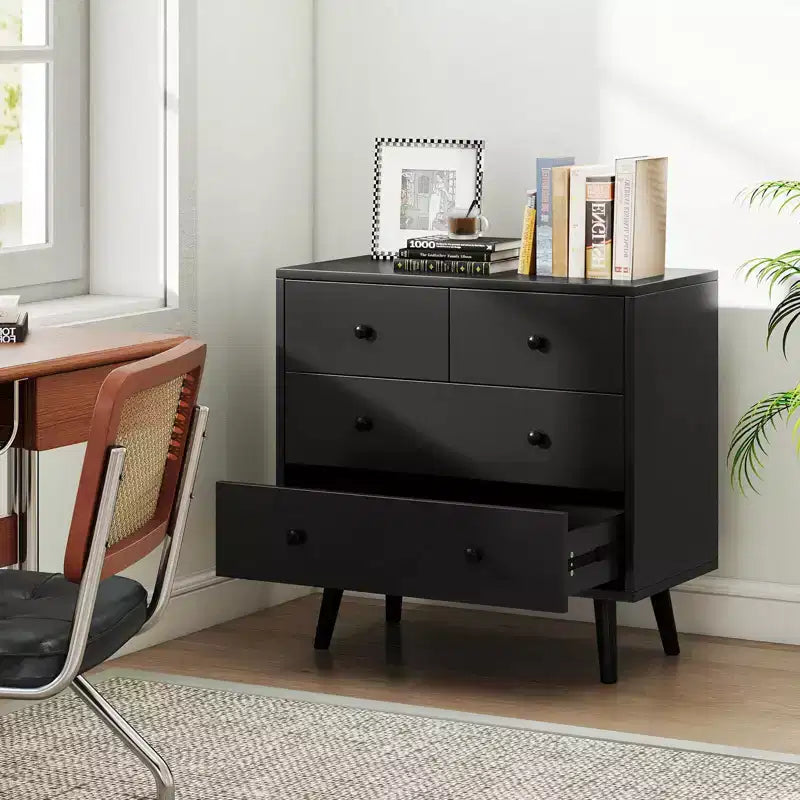 4 Drawer Dresser for Bedroom Wide Chest of Drawers with Metal Guide Rails Teak & Black/Walnut/Natural