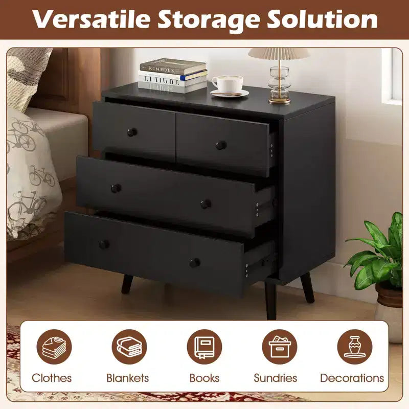 4 Drawer Dresser for Bedroom Wide Chest of Drawers with Metal Guide Rails Teak & Black/Walnut/Natural