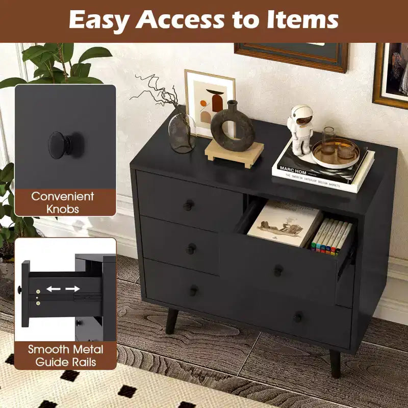 4 Drawer Dresser for Bedroom Wide Chest of Drawers with Metal Guide Rails Teak & Black/Walnut/Natural