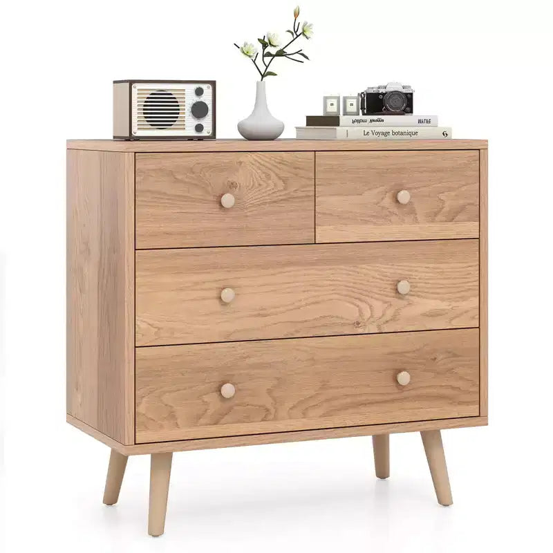 4 Drawer Dresser for Bedroom Wide Chest of Drawers with Metal Guide Rails Teak & Black/Walnut/Natural