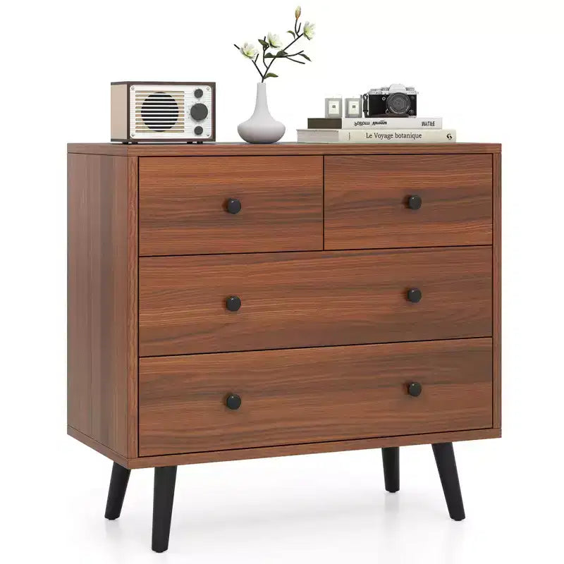 4 Drawer Dresser for Bedroom Wide Chest of Drawers with Metal Guide Rails Teak & Black/Walnut/Natural