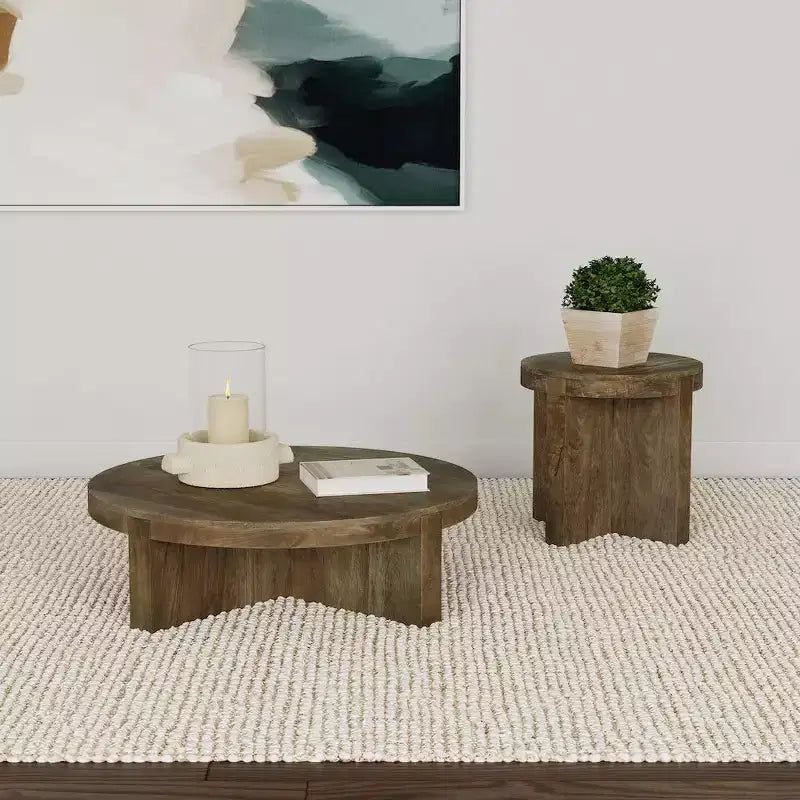 Round Solid Mango Wood Coffee Table