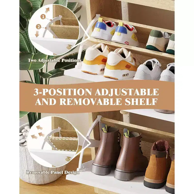 Modern Shoe Storage Cabinet with 4 Flip Drawers, Space-Saving Shoe Organizer with Wooden Handles for Entryway, Hallway or Bedroom