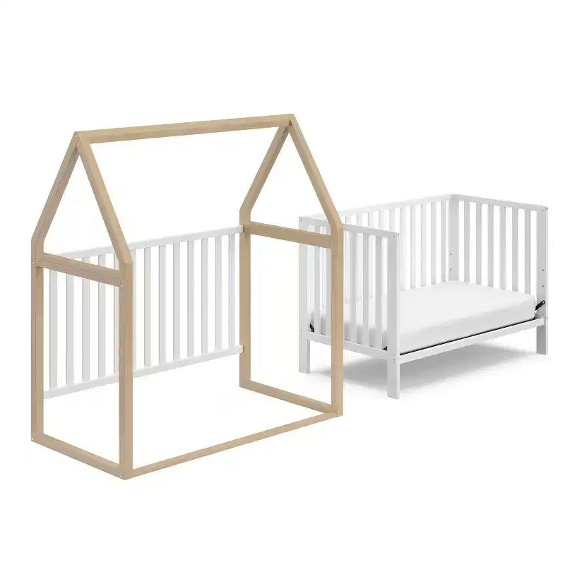 6-in-1 Convertible Crib with Detachable Canopy Playhouse