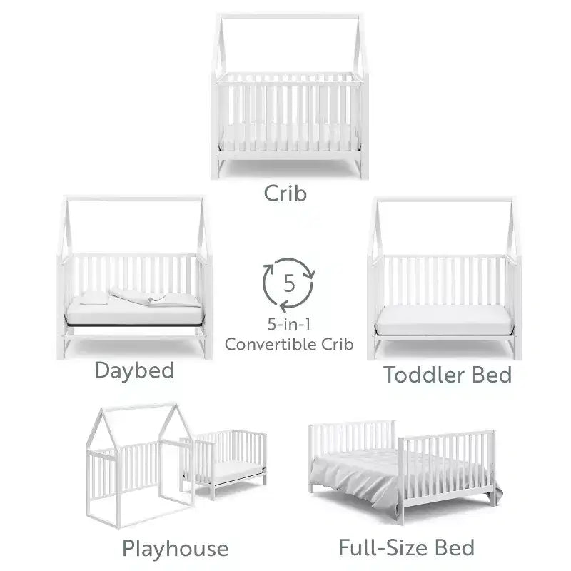 6-in-1 Convertible Crib with Detachable Canopy Playhouse
