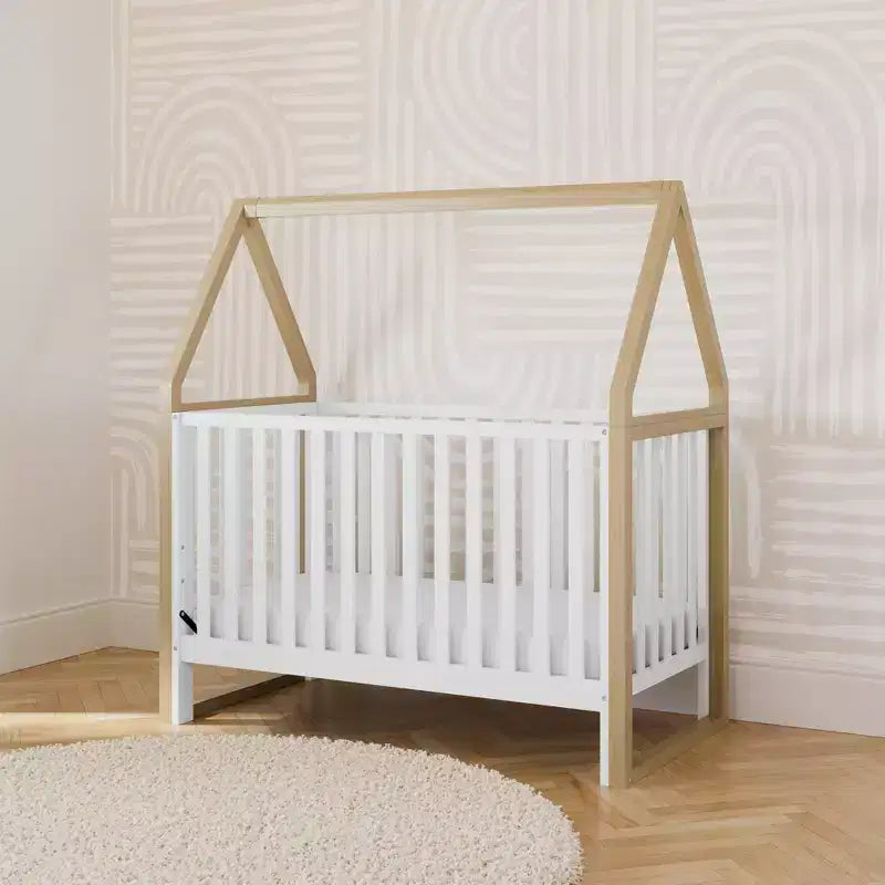 6-in-1 Convertible Crib with Detachable Canopy Playhouse