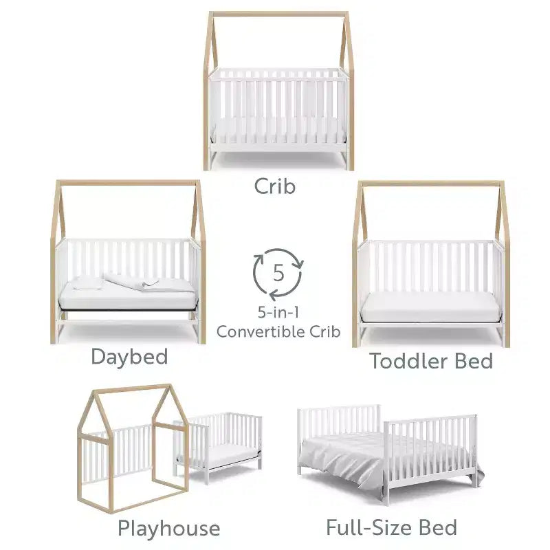 6-in-1 Convertible Crib with Detachable Canopy Playhouse